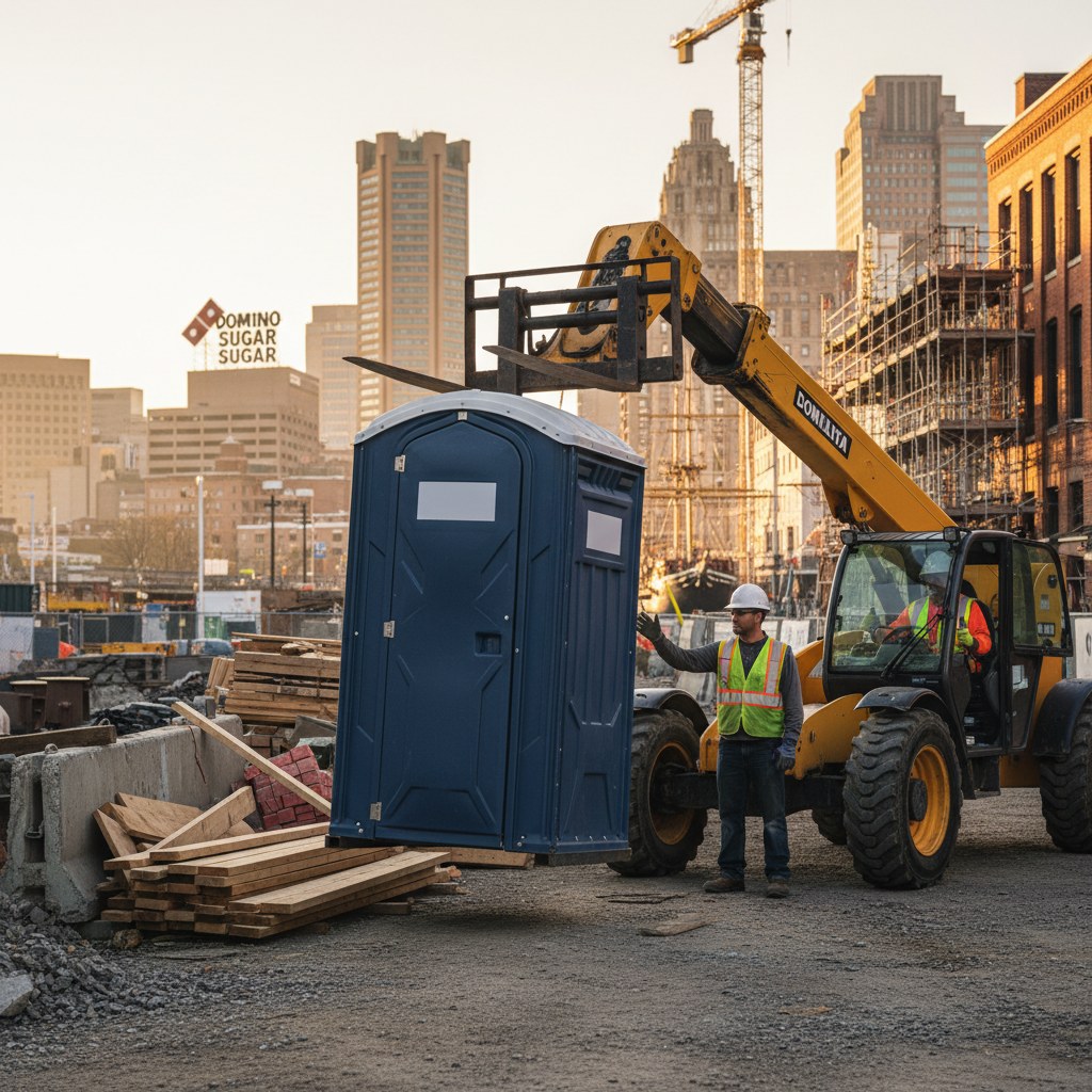porta potty rental in action, on location in Baltimore, MD